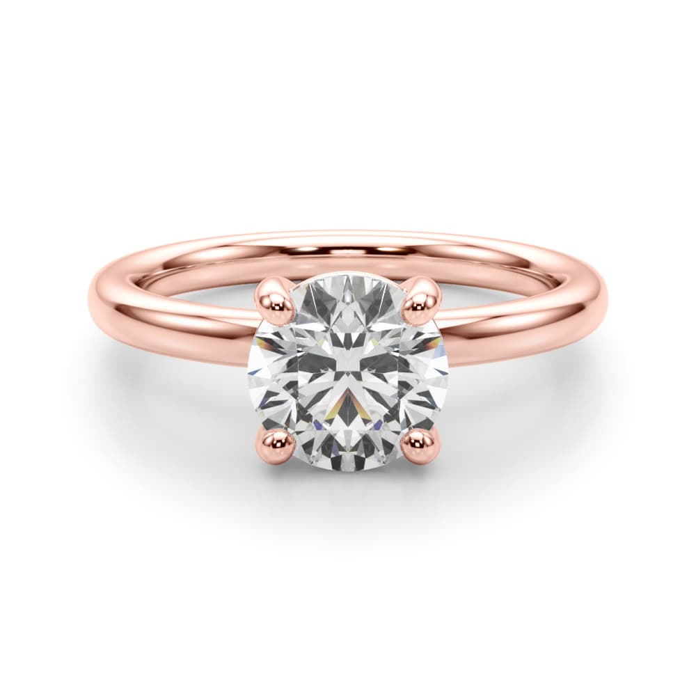 Solitaire Round Engagement Ring, style 51276, Angle view in rose gold