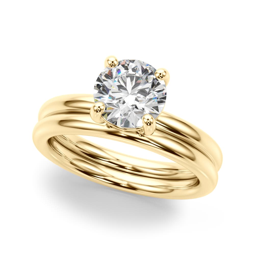 Solitaire Round Engagement Ring, style 51276, On hand view in yellow gold