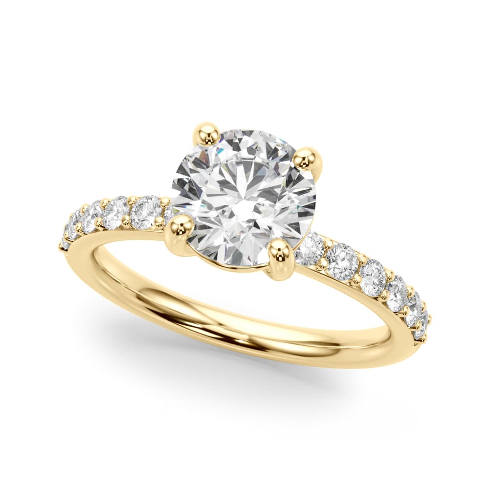 Single Row Round Engagement Ring, style 51277, Front view in yellow gold