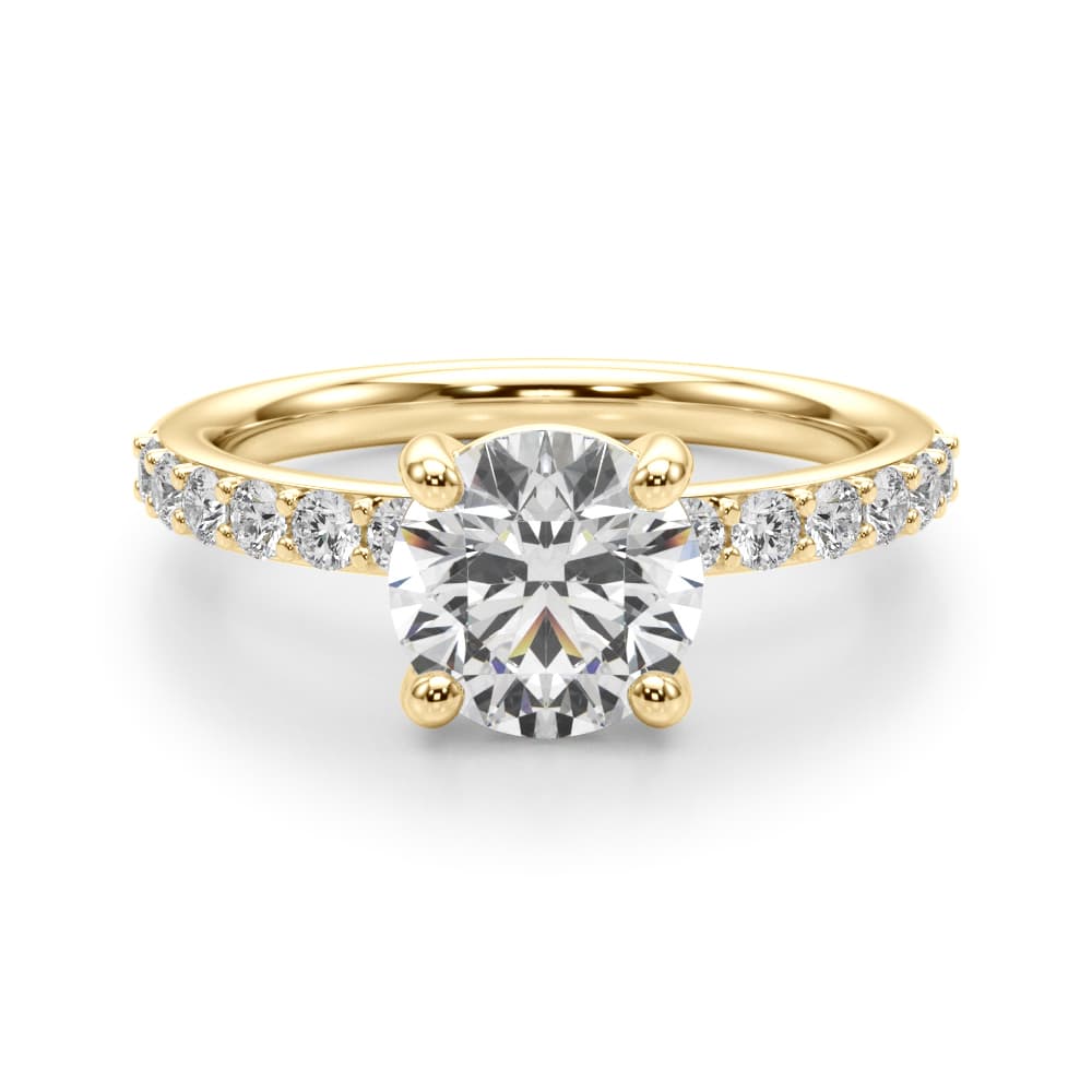 Single Row Round Engagement Ring, style 51277, Angle view in yellow gold