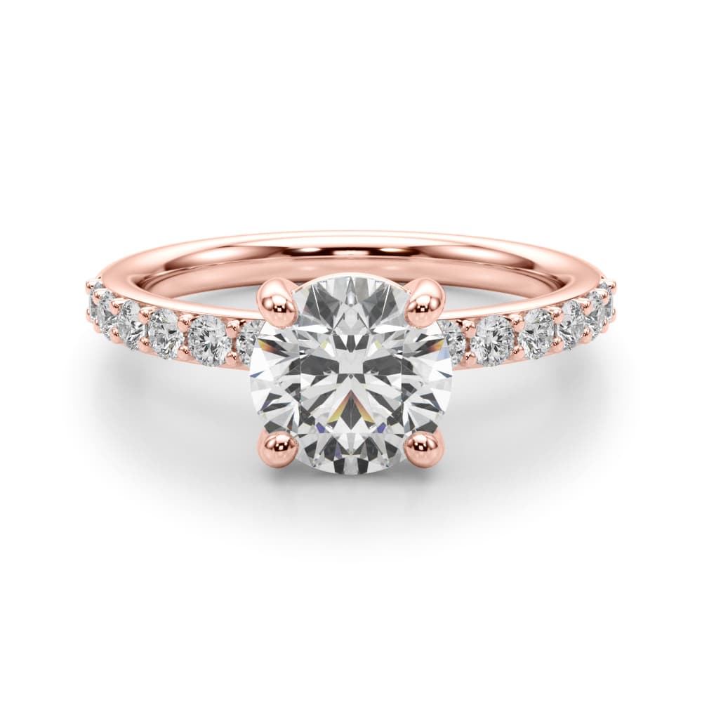 Single Row Round Engagement Ring, style 51277, Angle view in rose gold