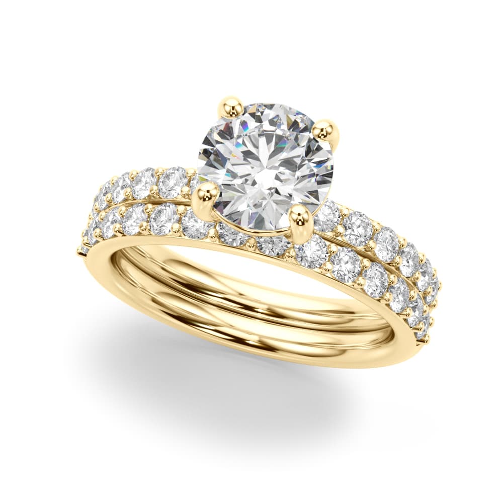 Single Row Round Engagement Ring, style 51277, On hand view in yellow gold