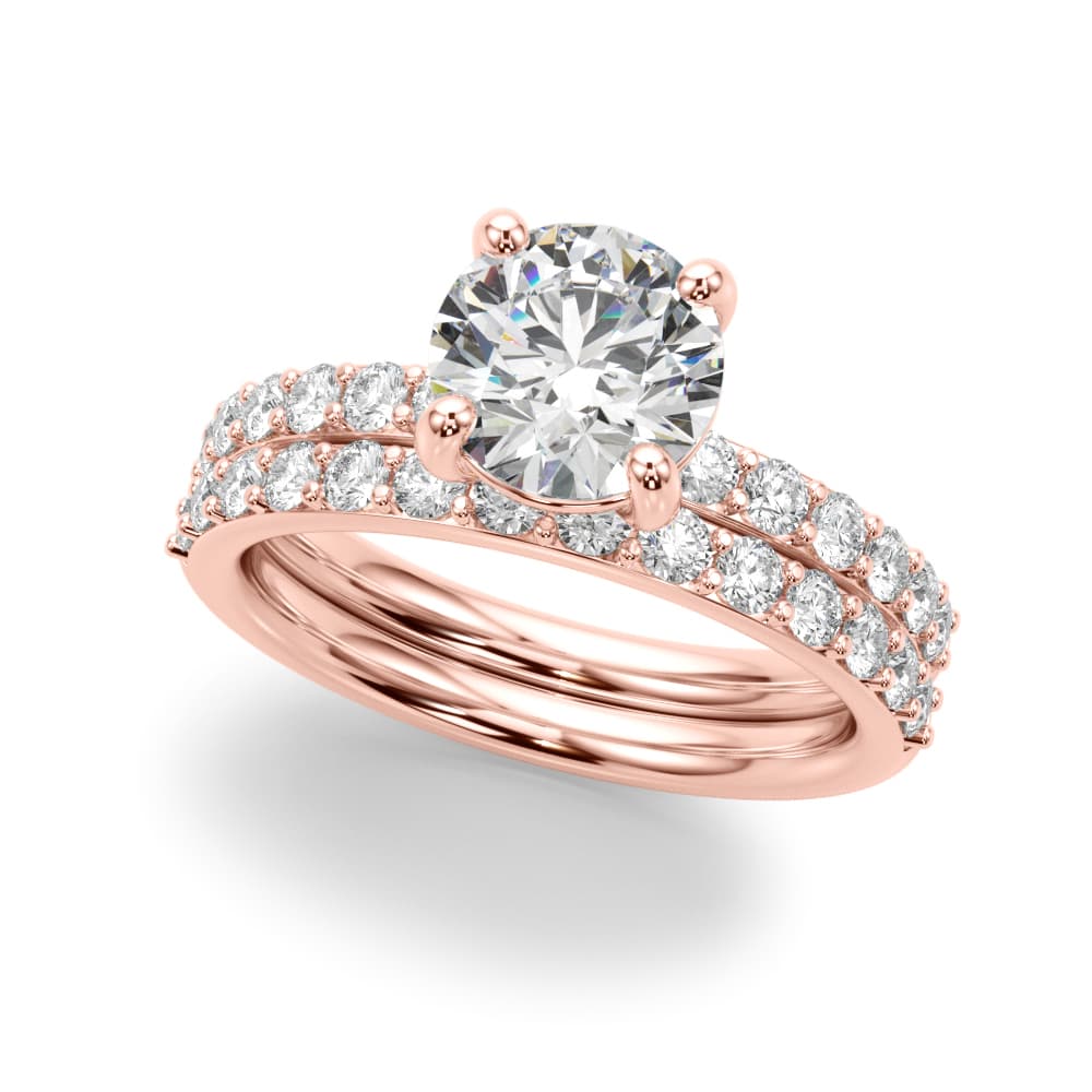 Single Row Round Engagement Ring, style 51277, On hand view in rose gold