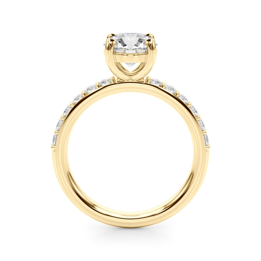 Single Row Round Engagement Ring, style 51277, Side view in yellow gold