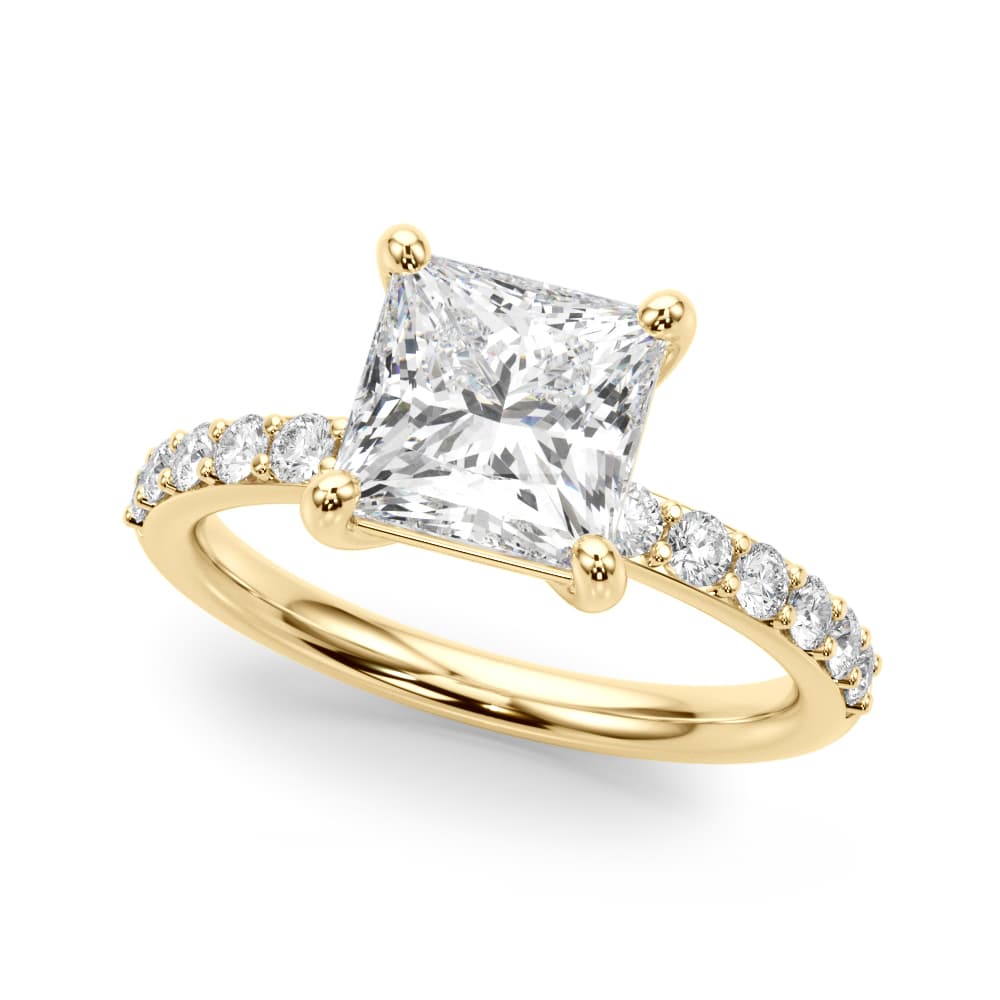 Single Row Princess Cut Engagement Ring, style 51278, Front view in yellow gold