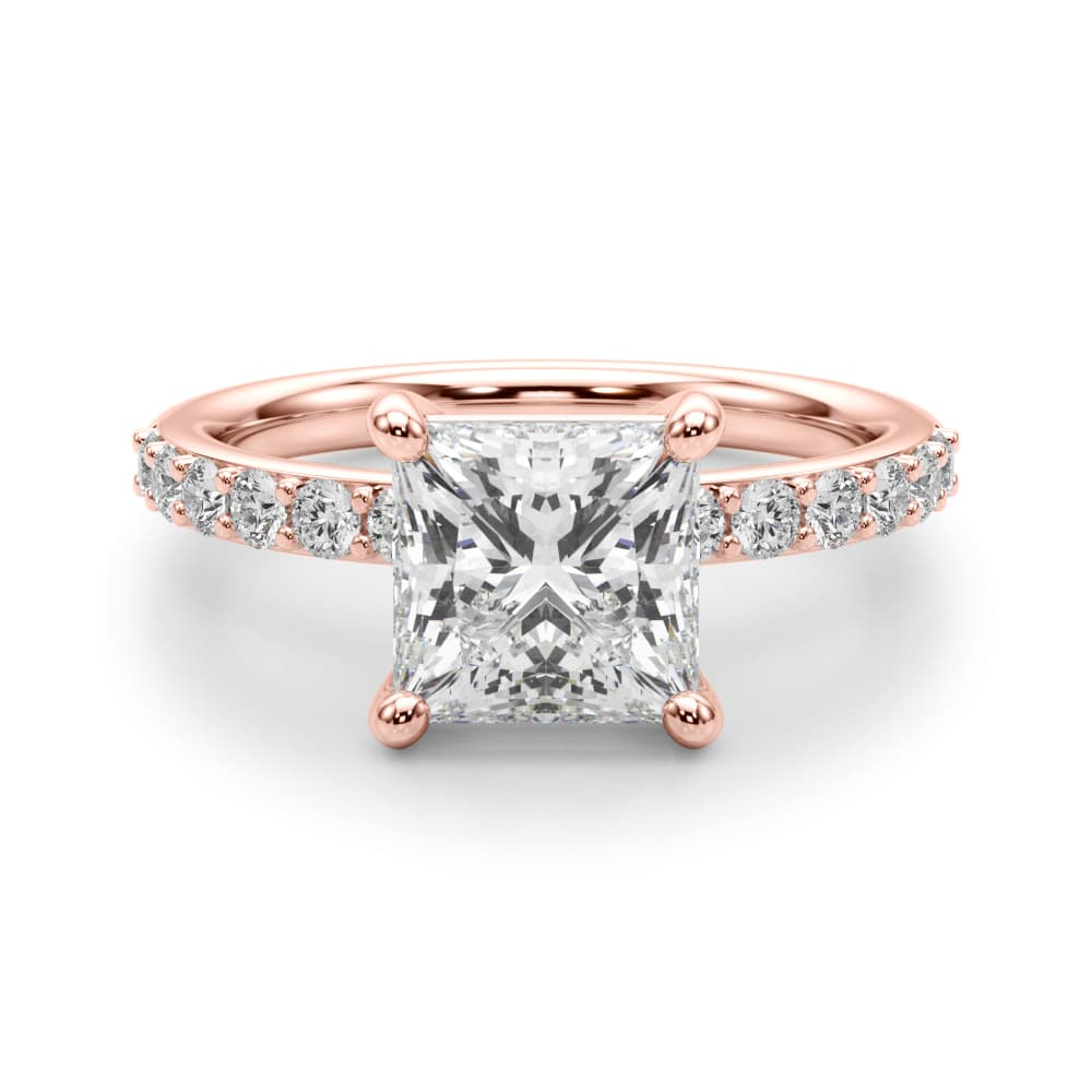 Single Row Princess Cut Engagement Ring, style 51278, Angle view in rose gold