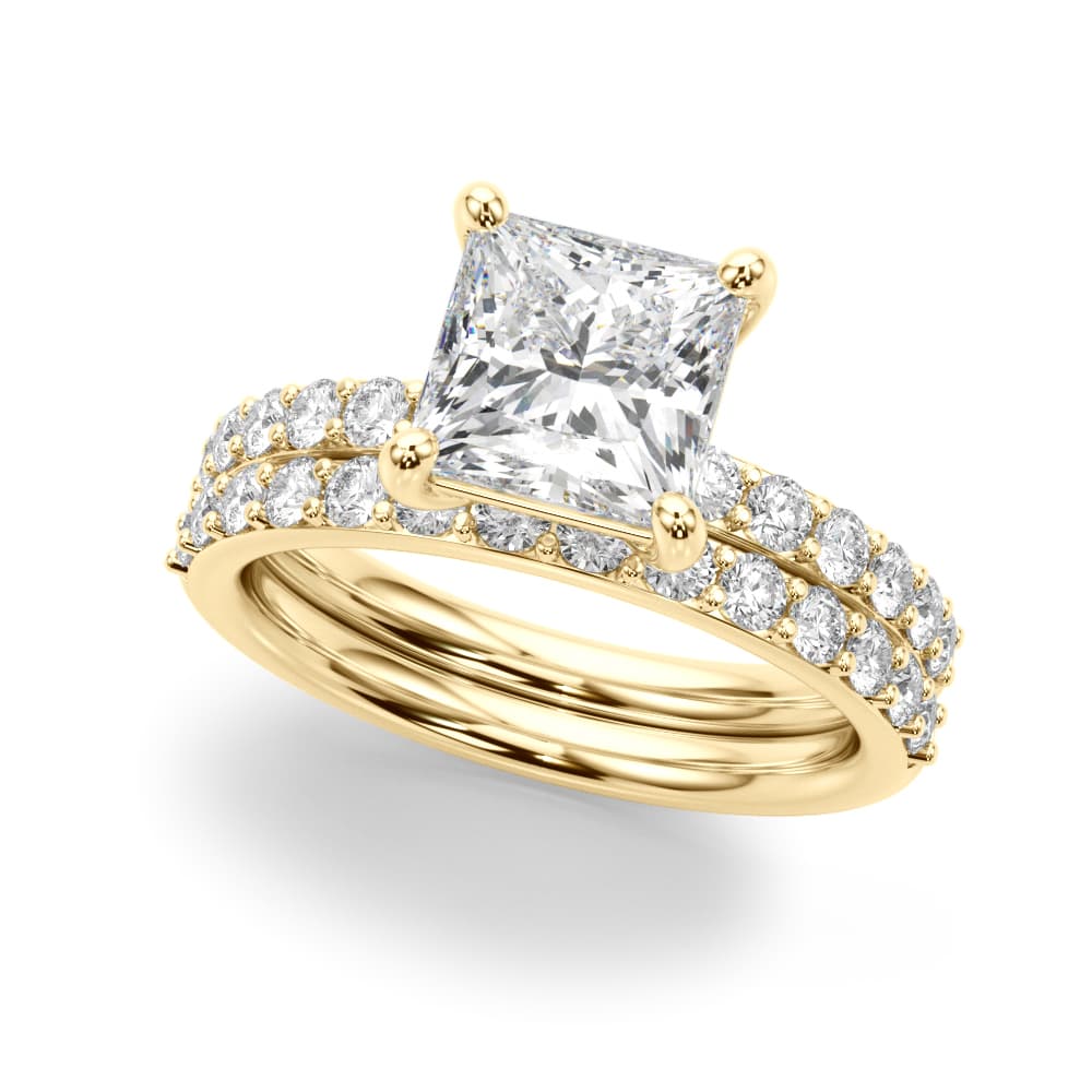 Single Row Princess Cut Engagement Ring, style 51278, On hand view in yellow gold