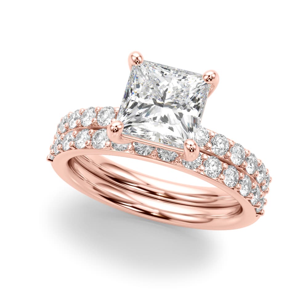 Single Row Princess Cut Engagement Ring, style 51278, On hand view in rose gold