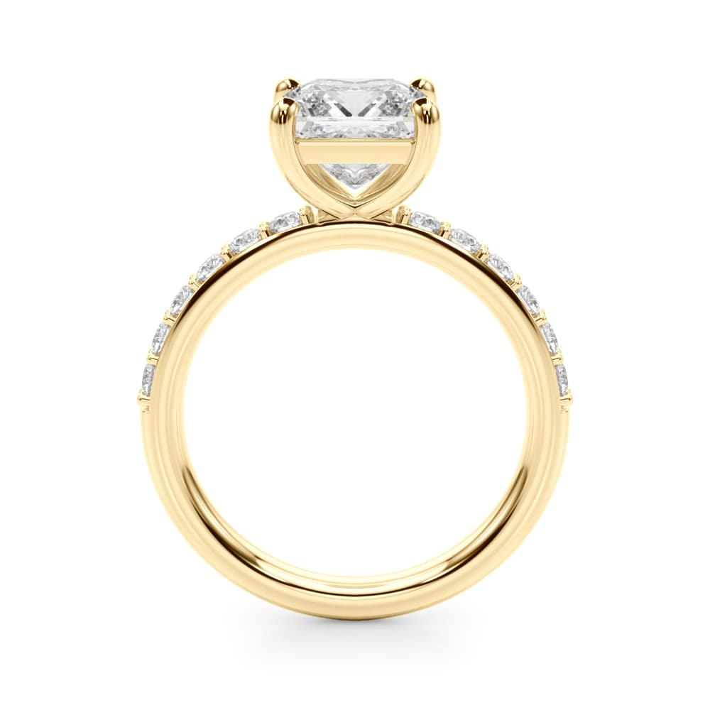 Single Row Princess Cut Engagement Ring, style 51278, Side view in yellow gold
