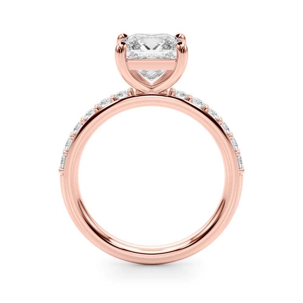 Single Row Princess Cut Engagement Ring, style 51278, Side view in rose gold