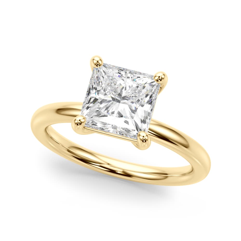 Solitaire Princess Cut Engagement Ring, style 51279, Front view in yellow gold