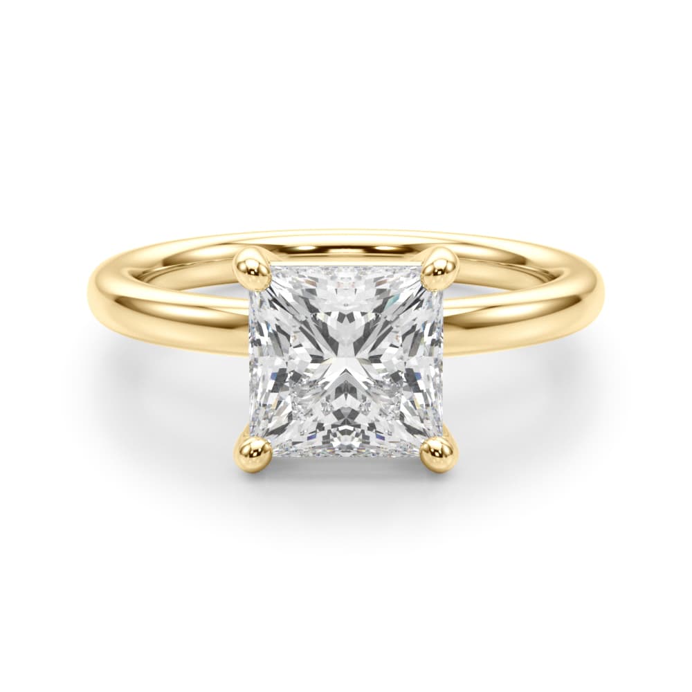 Solitaire Princess Cut Engagement Ring, style 51279, Angle view in yellow gold