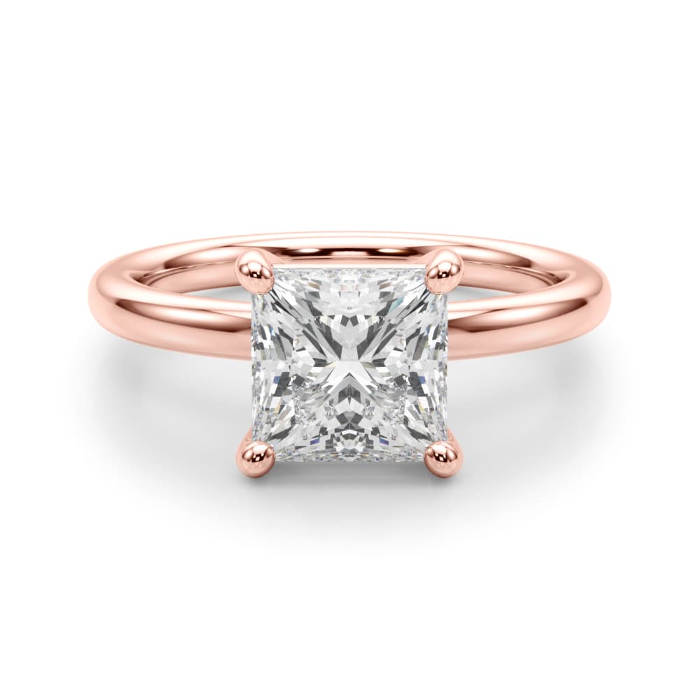 Solitaire Princess Cut Engagement Ring, style 51279, Angle view in rose gold