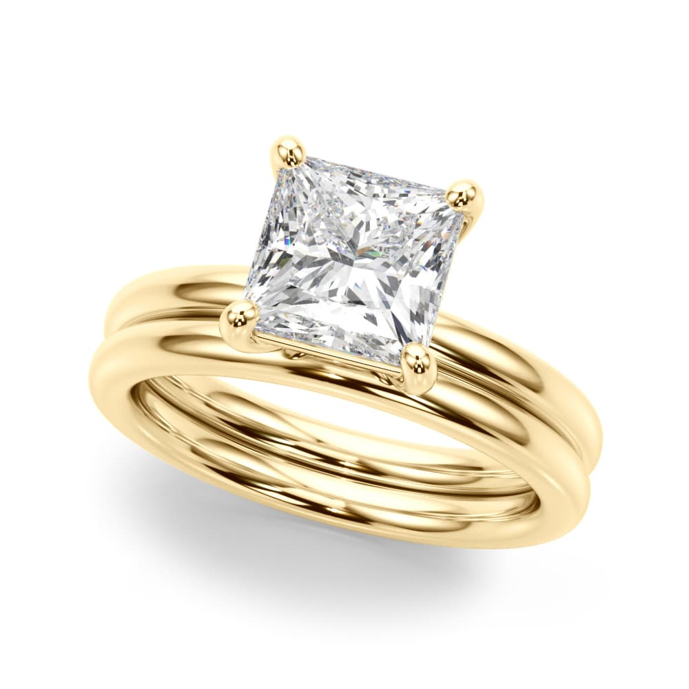Solitaire Princess Cut Engagement Ring, style 51279, On hand view in yellow gold