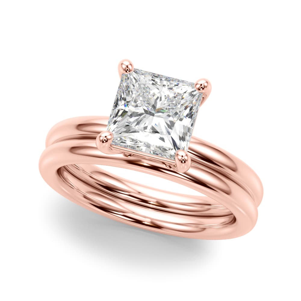 Solitaire Princess Cut Engagement Ring, style 51279, On hand view in rose gold