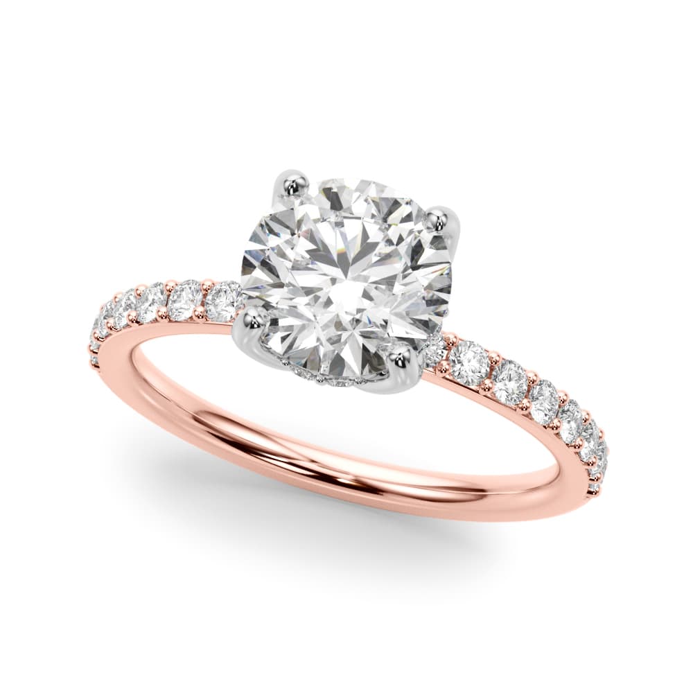 Single Row Hidden Halo Round Engagement Ring, style 51283, Front view in rose gold