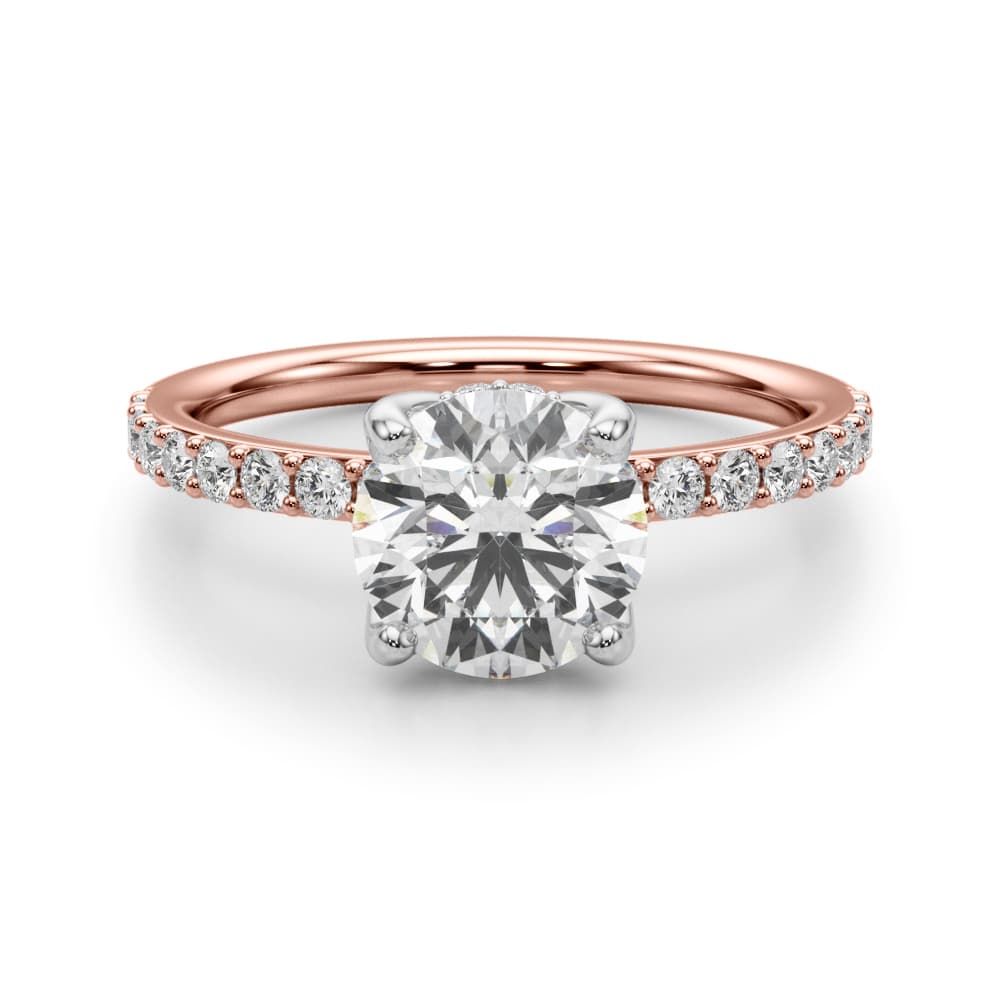 Single Row Hidden Halo Round Engagement Ring, style 51283, Angle view in rose gold
