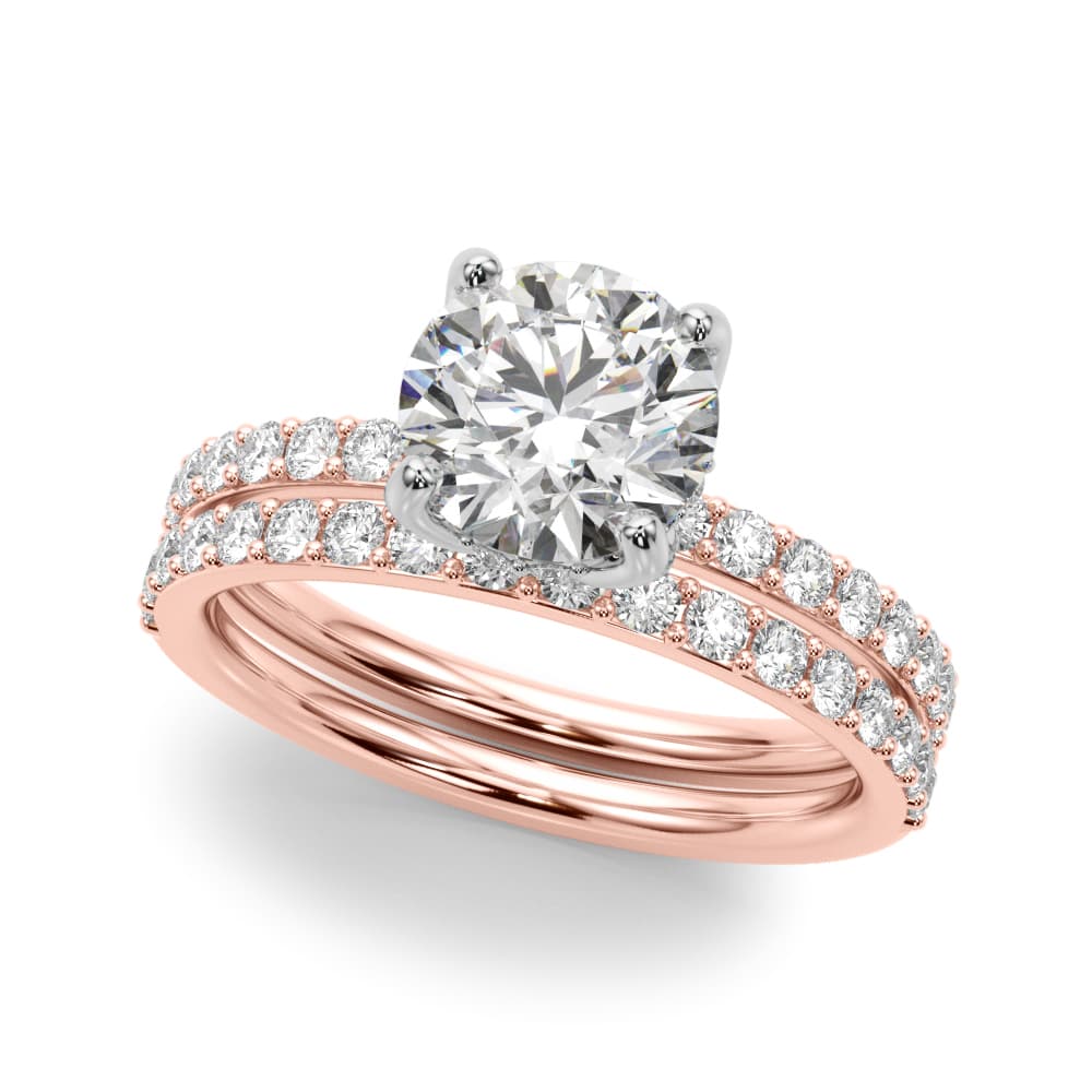 Single Row Hidden Halo Round Engagement Ring, style 51283, On hand view in rose gold