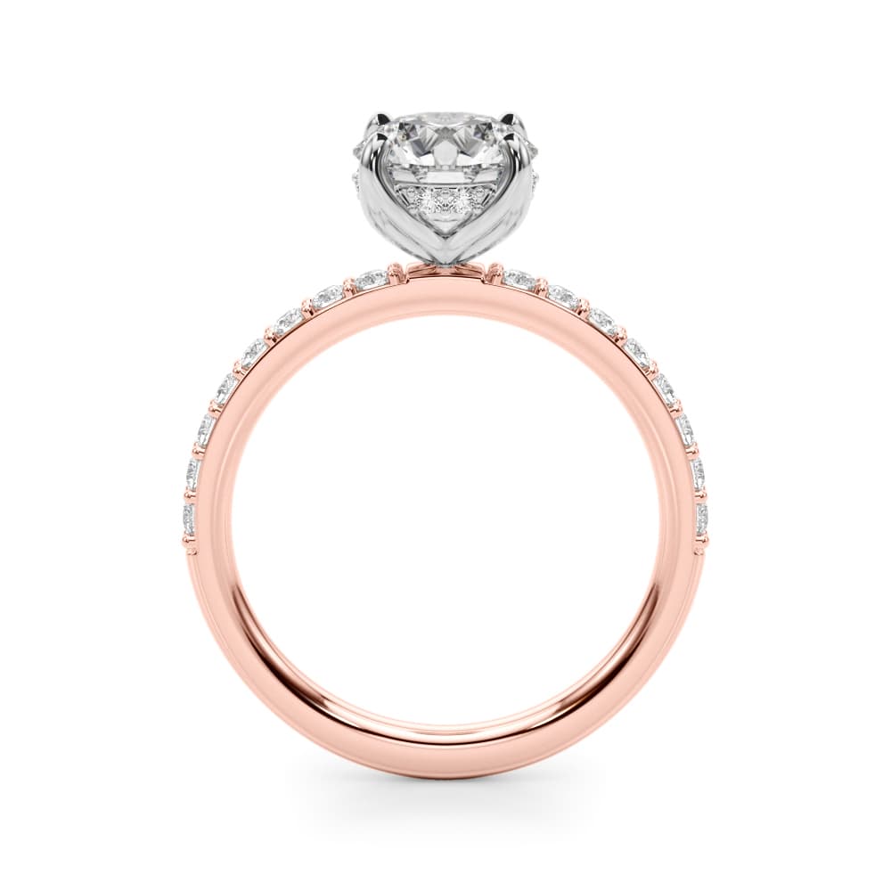 Single Row Hidden Halo Round Engagement Ring, style 51283, Side view in rose gold
