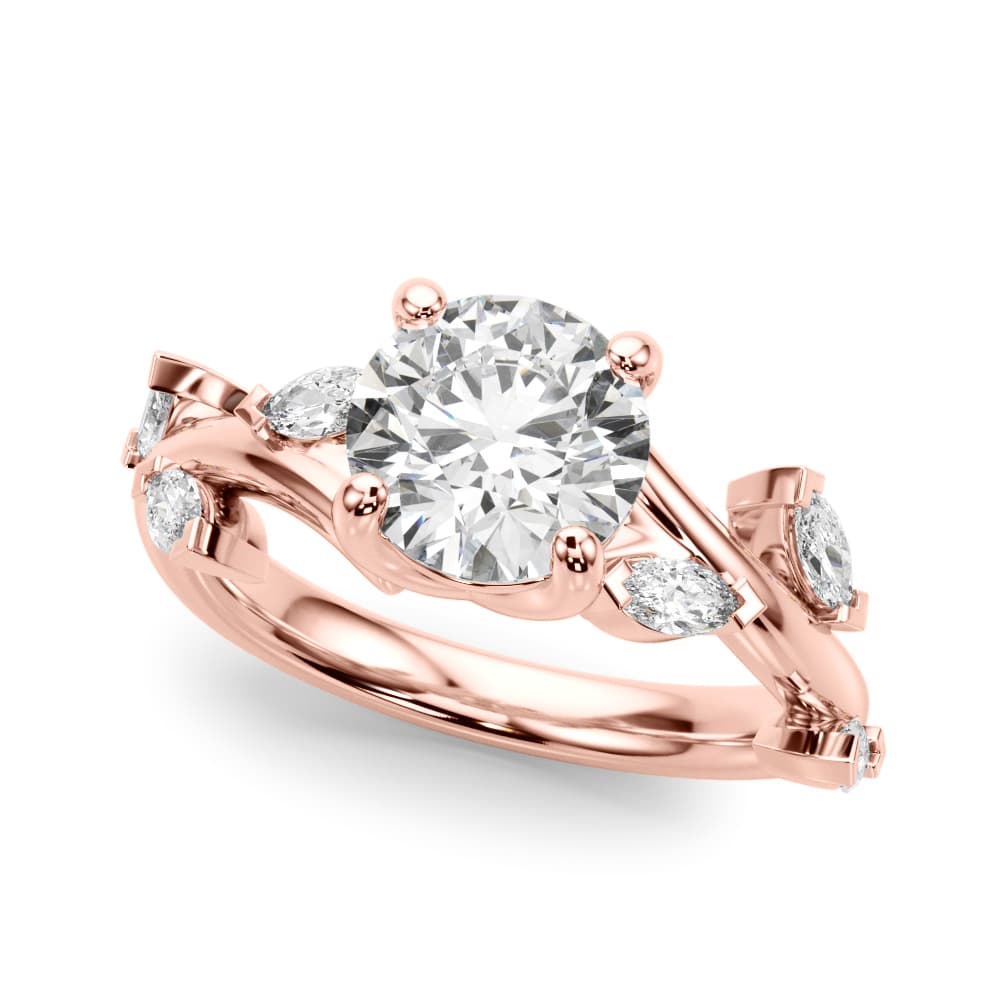 Round & Mq Engagement Ring, style 51284, Front view in rose gold