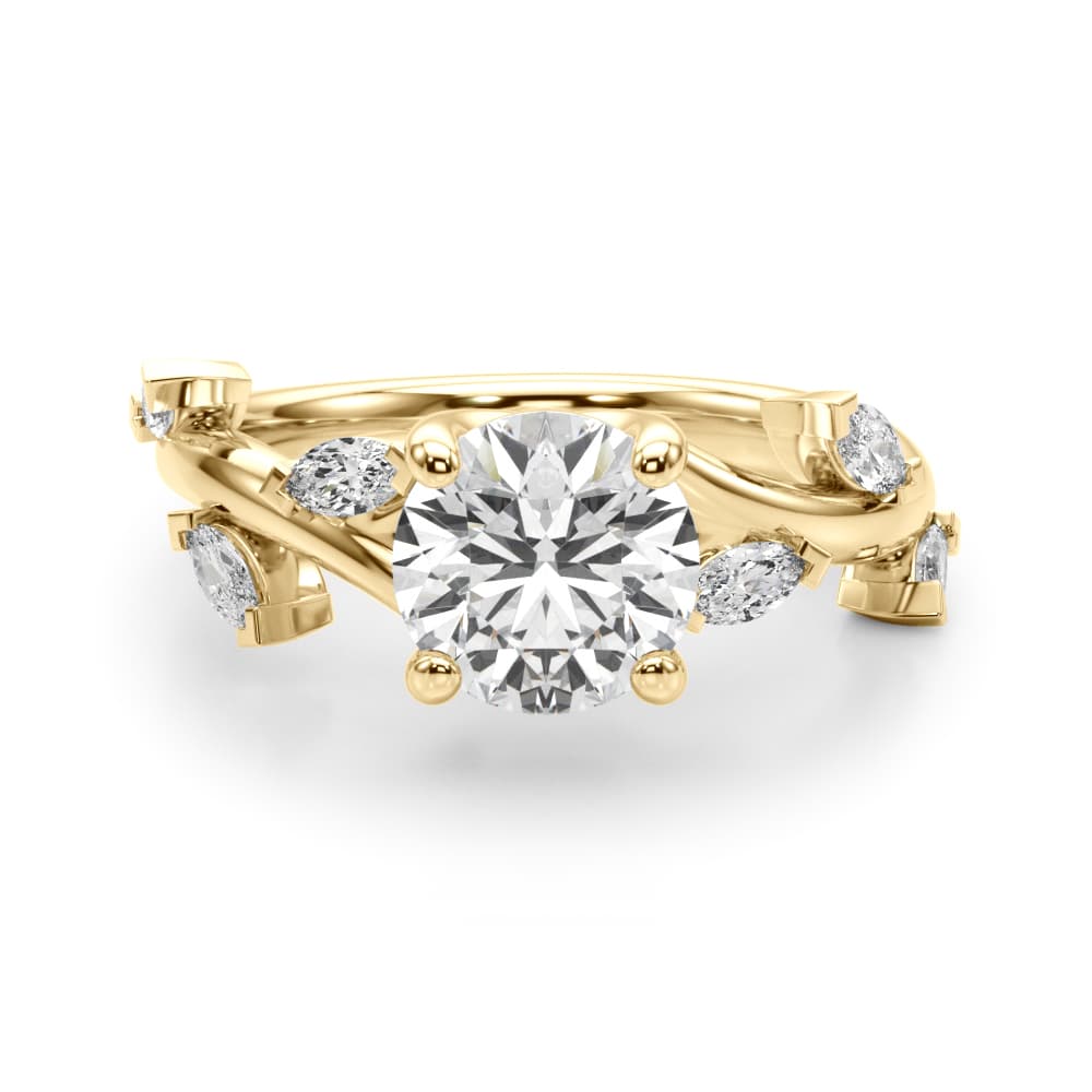 Round & Mq Engagement Ring, style 51284, Angle view in yellow gold