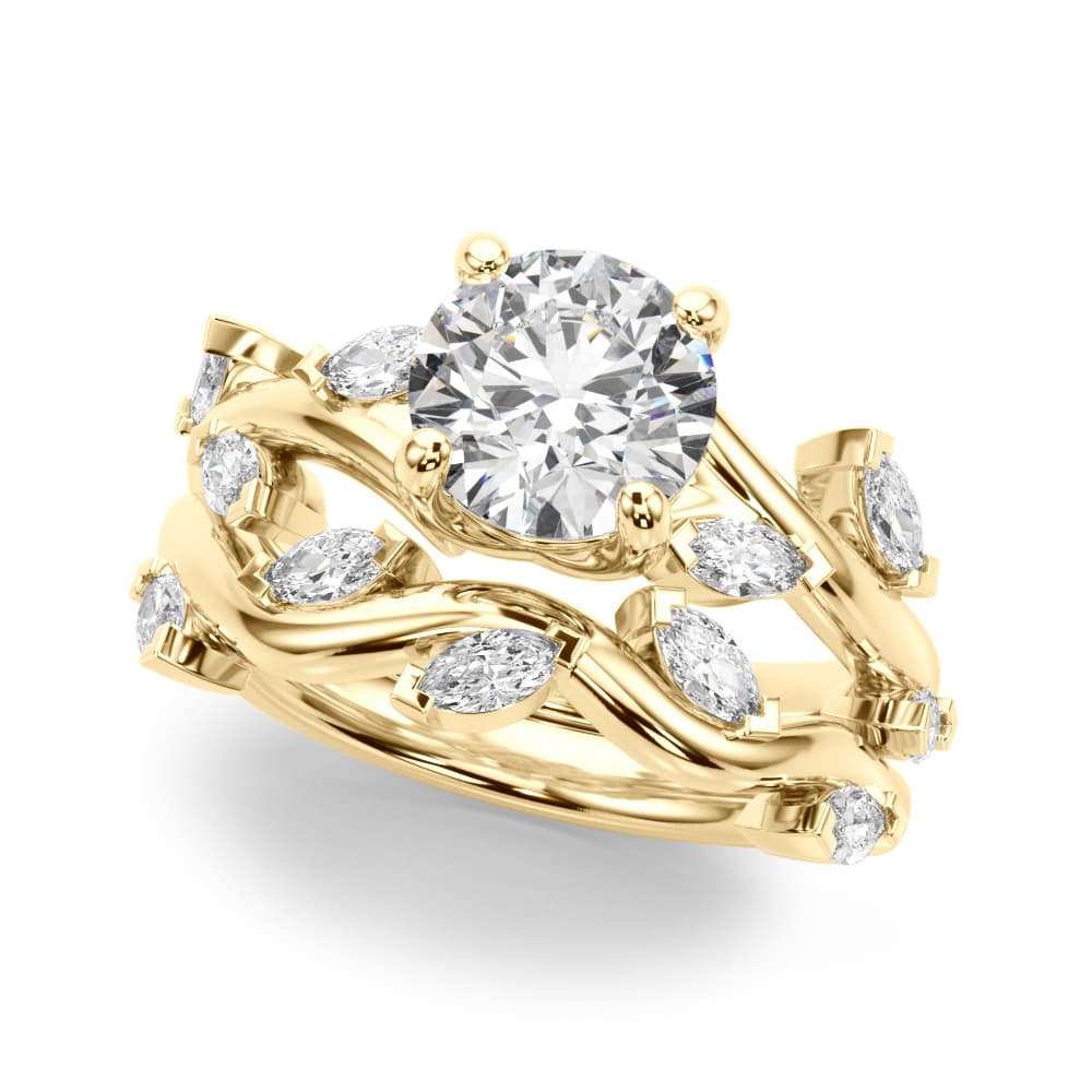 Round & Mq Engagement Ring, style 51284, On hand view in yellow gold