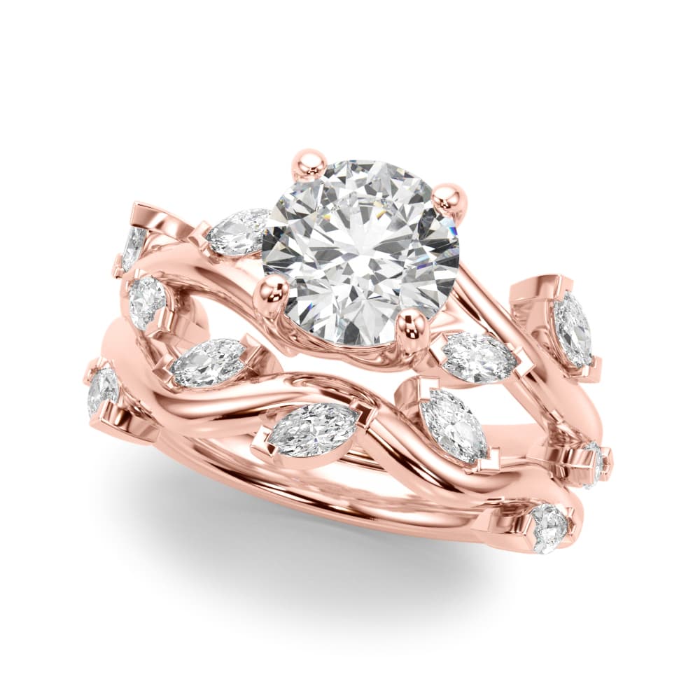 Round & Mq Engagement Ring, style 51284, On hand view in rose gold