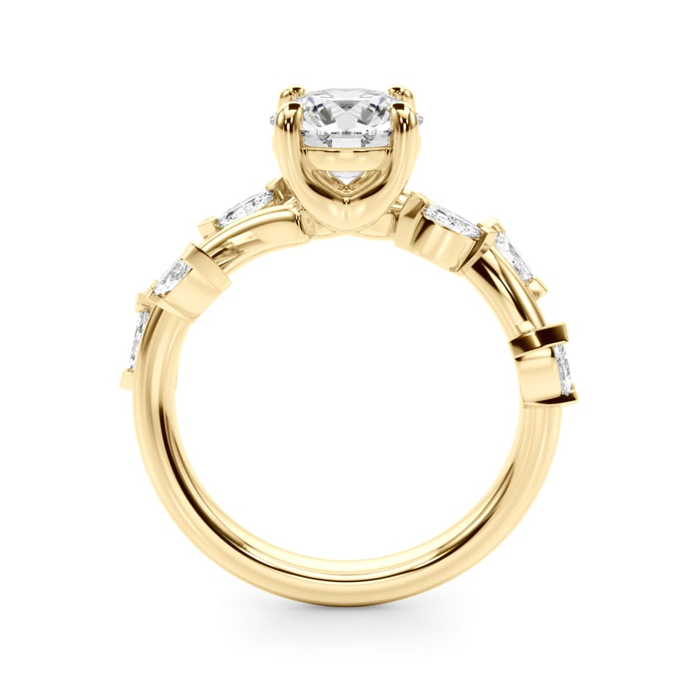 Round & Mq Engagement Ring, style 51284, Side view in yellow gold