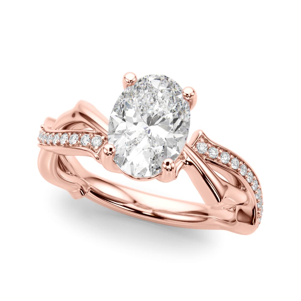 Nature Inspired Oval Engagement Ring, style 51285, Front view in rose gold