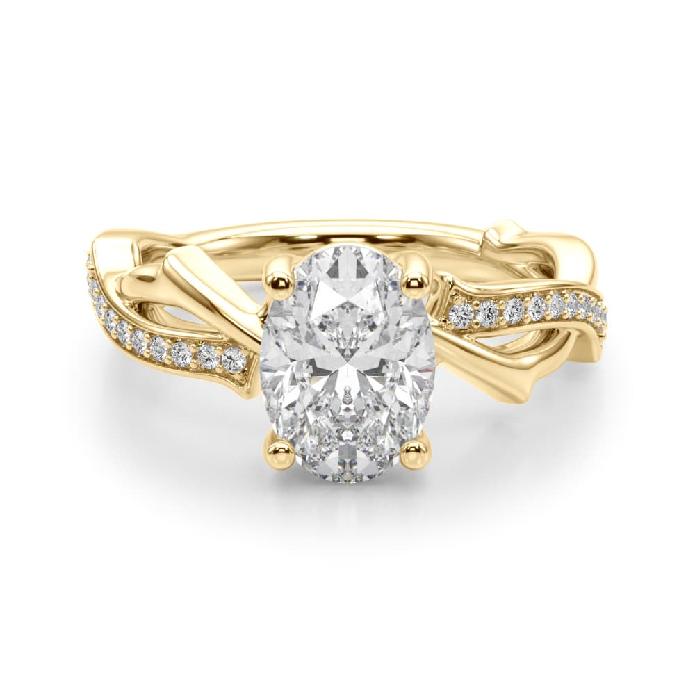 Nature Inspired Oval Engagement Ring, style 51285, Angle view in yellow gold