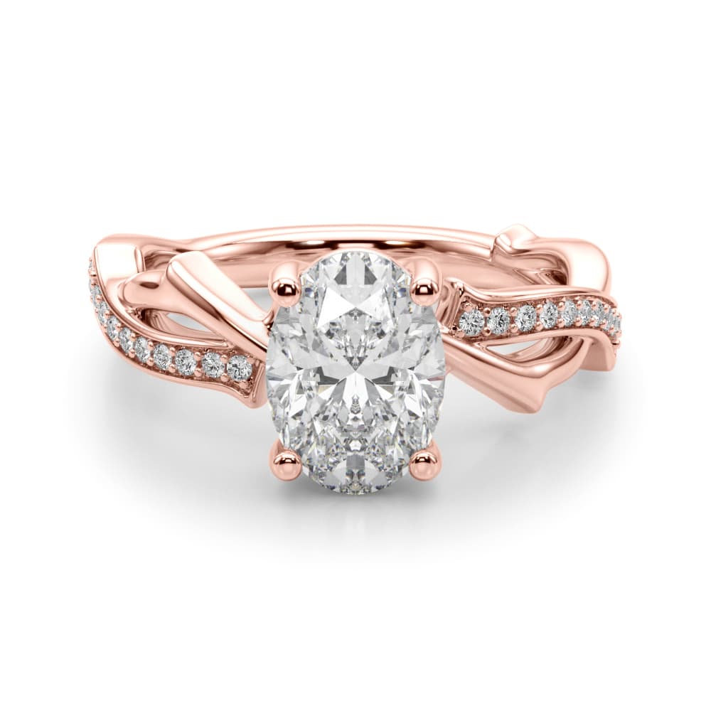 Nature Inspired Oval Engagement Ring, style 51285, Angle view in rose gold