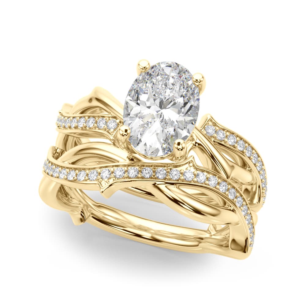 Nature Inspired Oval Engagement Ring, style 51285, On hand view in yellow gold
