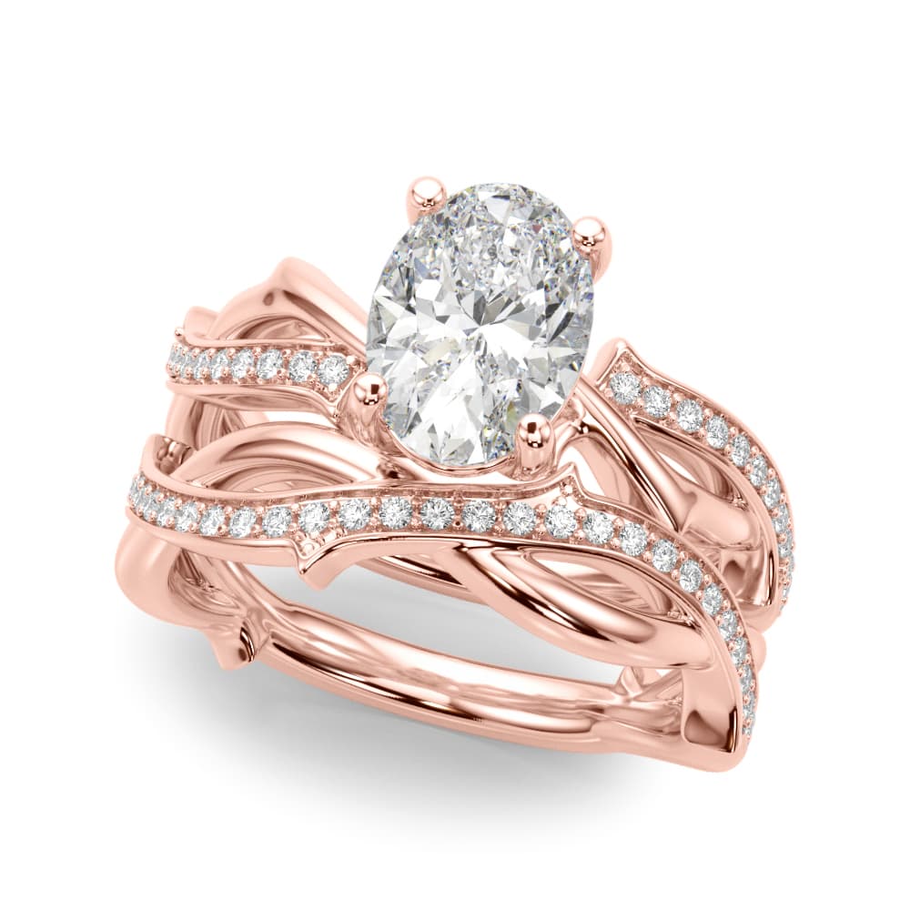 Nature Inspired Oval Engagement Ring, style 51285, On hand view in rose gold