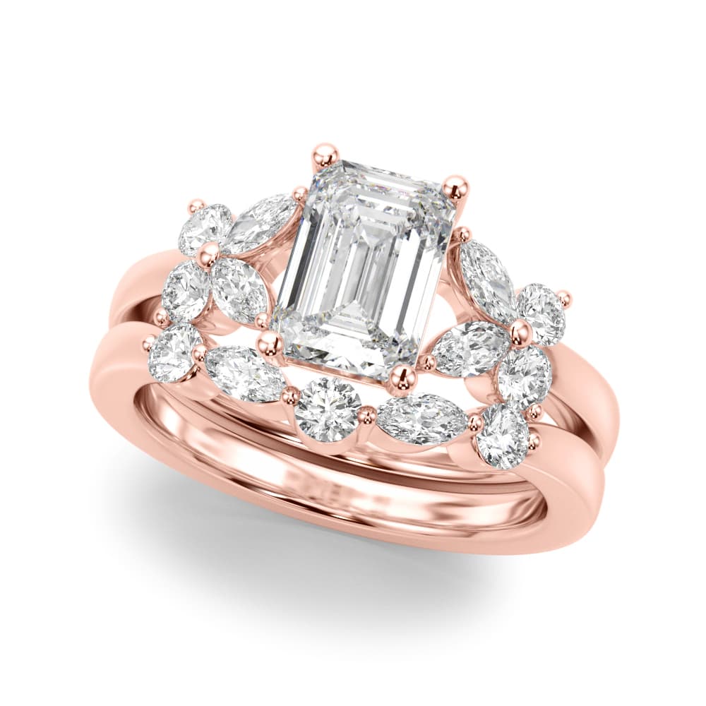 Contemporary Floral Emerald Cut Engagement Ring, style 51286, Angle view in rose gold
