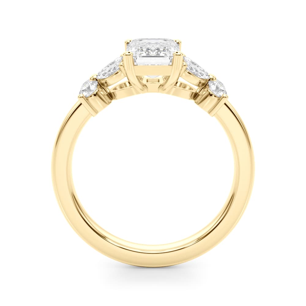 Contemporary Floral Emerald Cut Engagement Ring, style 51286, Side view in yellow gold