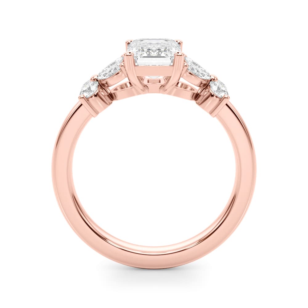 Contemporary Floral Emerald Cut Engagement Ring, style 51286, Side view in rose gold