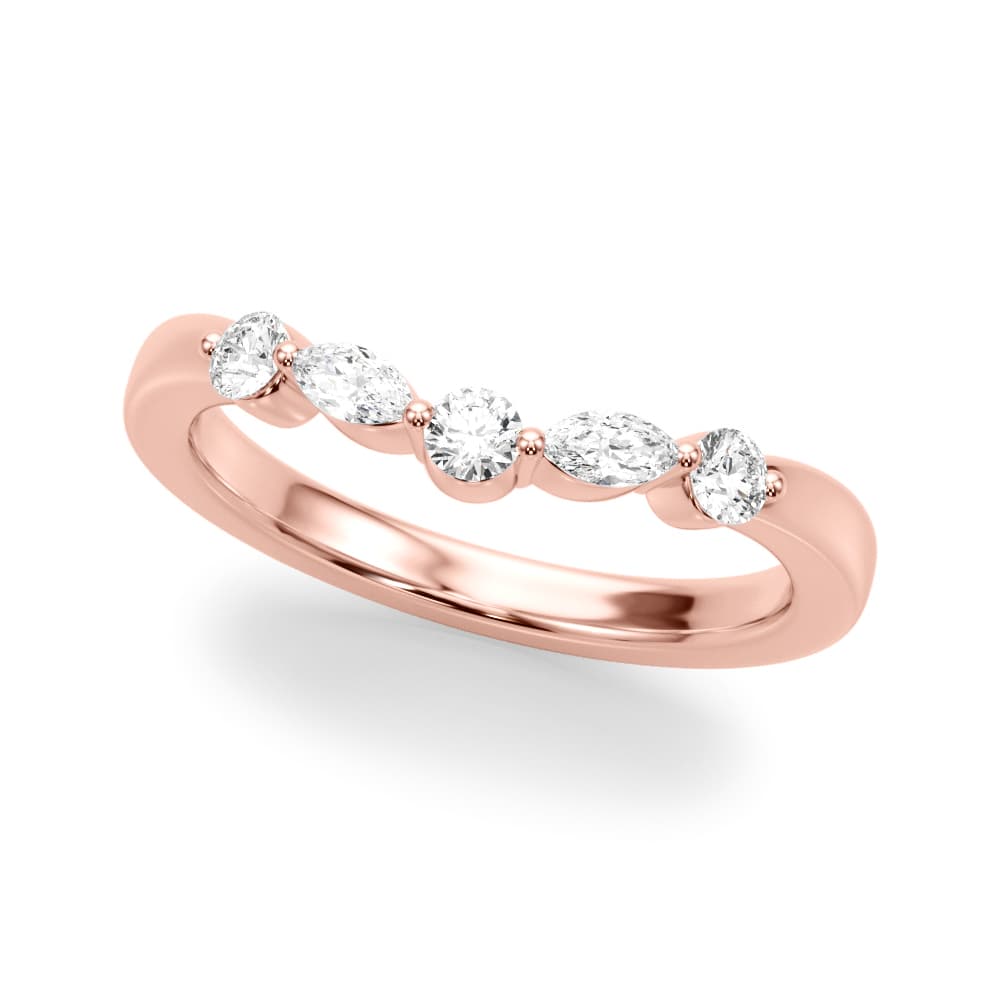 Alternating Round & Marquise Curved Wedding Band (1/3 ct. tw.), Front view in rose gold