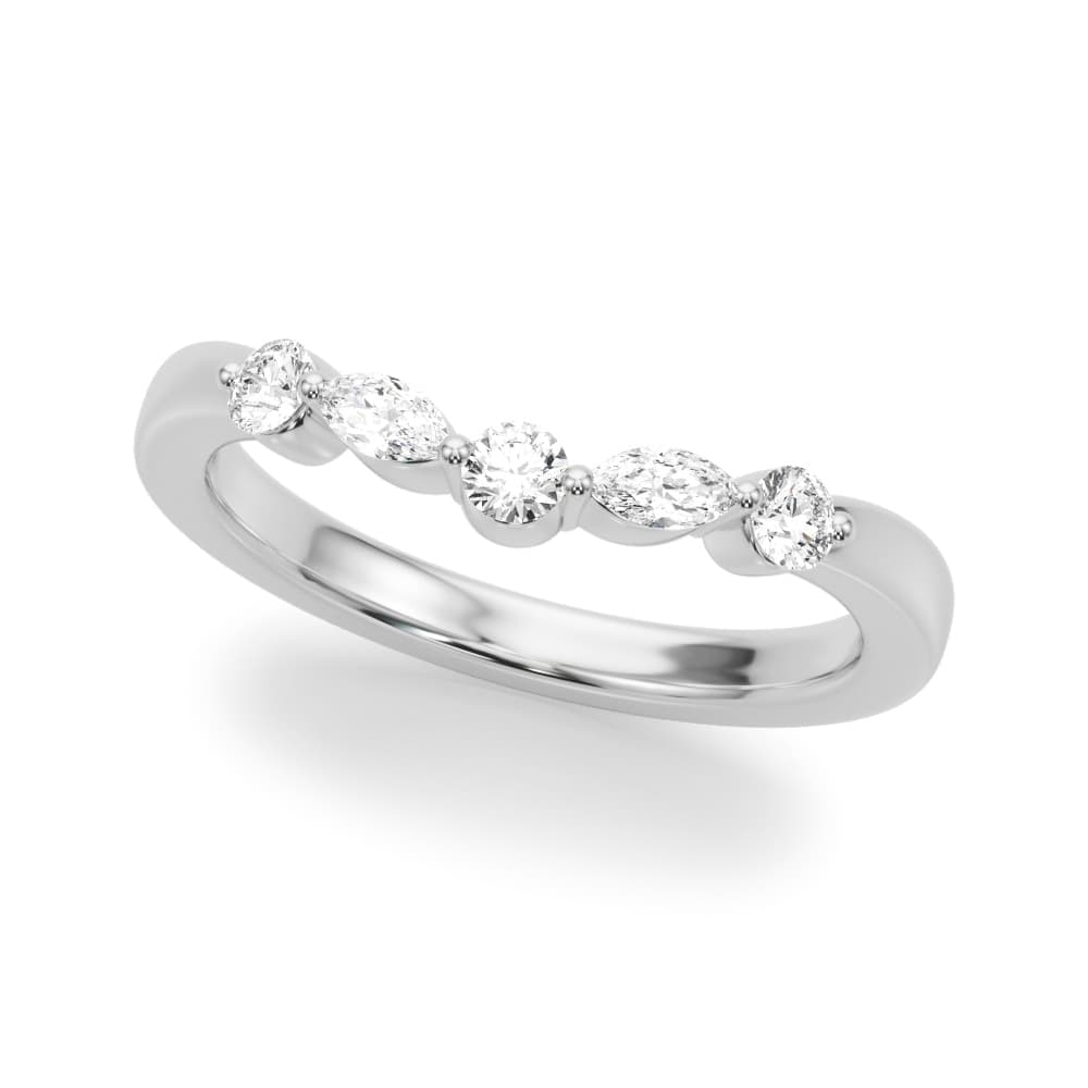 Alternating Round & Marquise Curved Wedding Band — View 1
