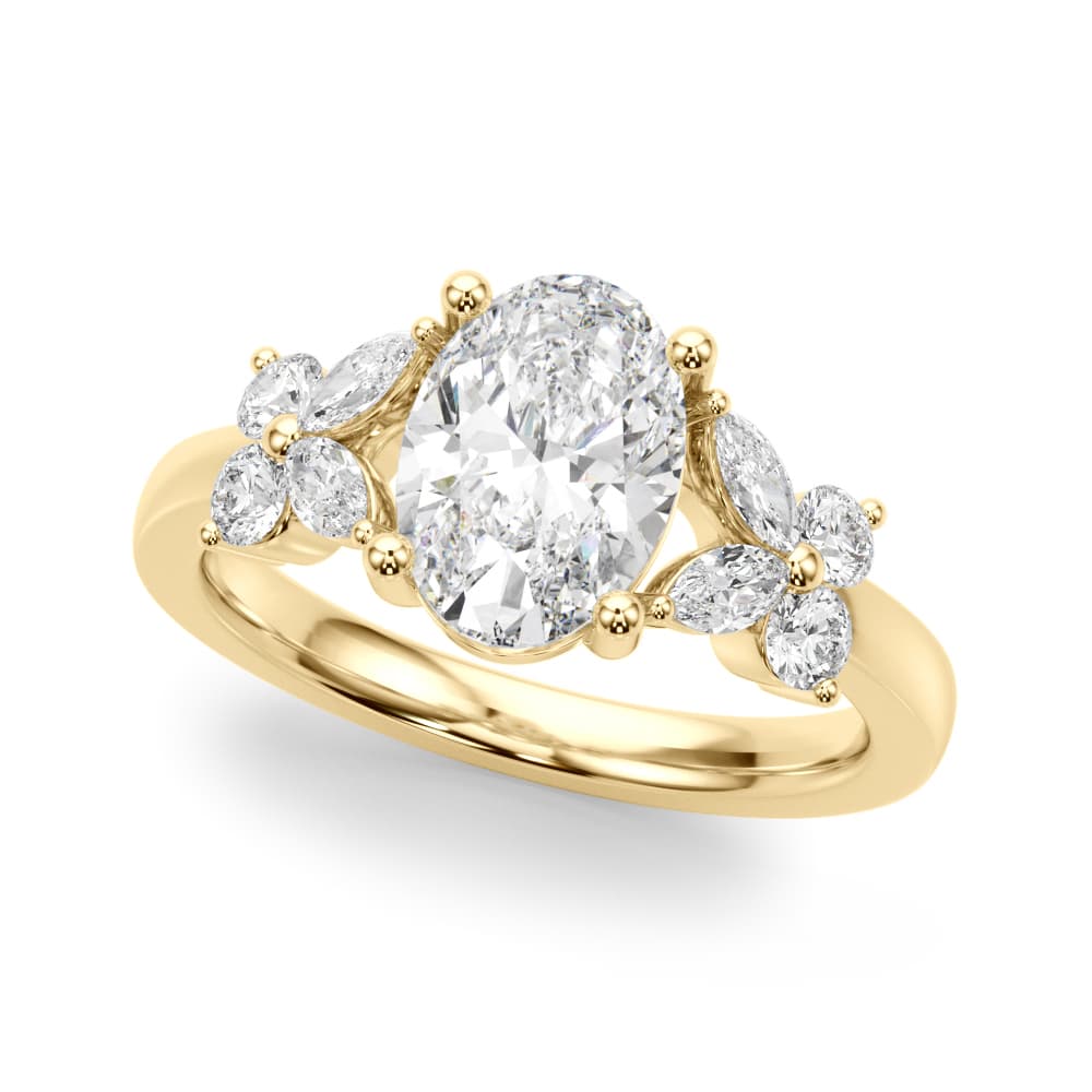 Floral Oval Engagement Ring, style 51287, Front view in yellow gold