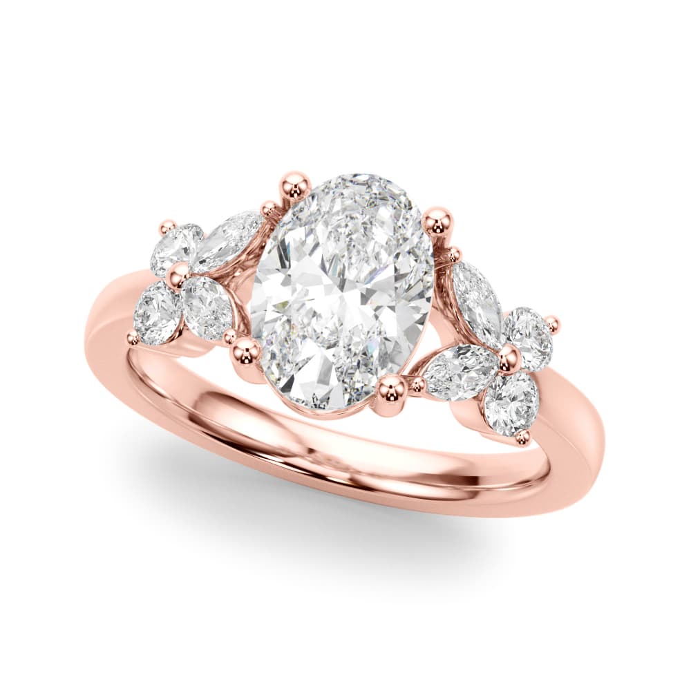 Floral Oval Engagement Ring, style 51287, Front view in rose gold