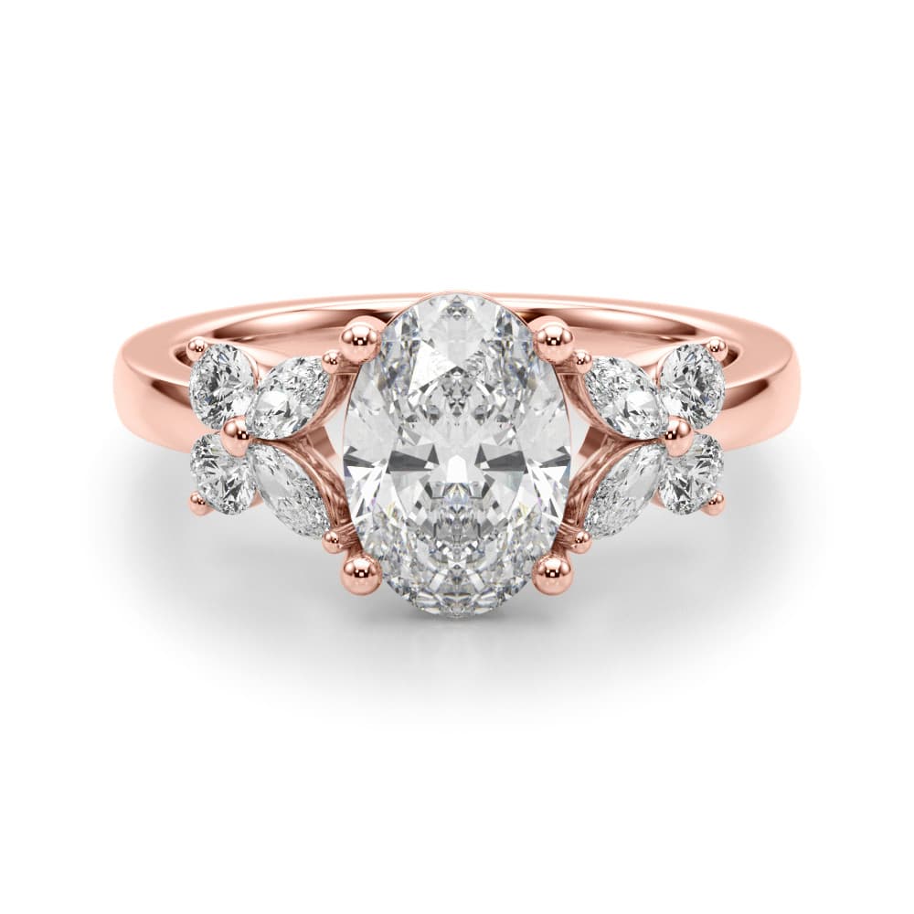 Floral Oval Engagement Ring, style 51287, Angle view in rose gold