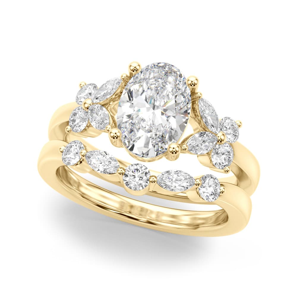 Floral Oval Engagement Ring, style 51287, On hand view in yellow gold