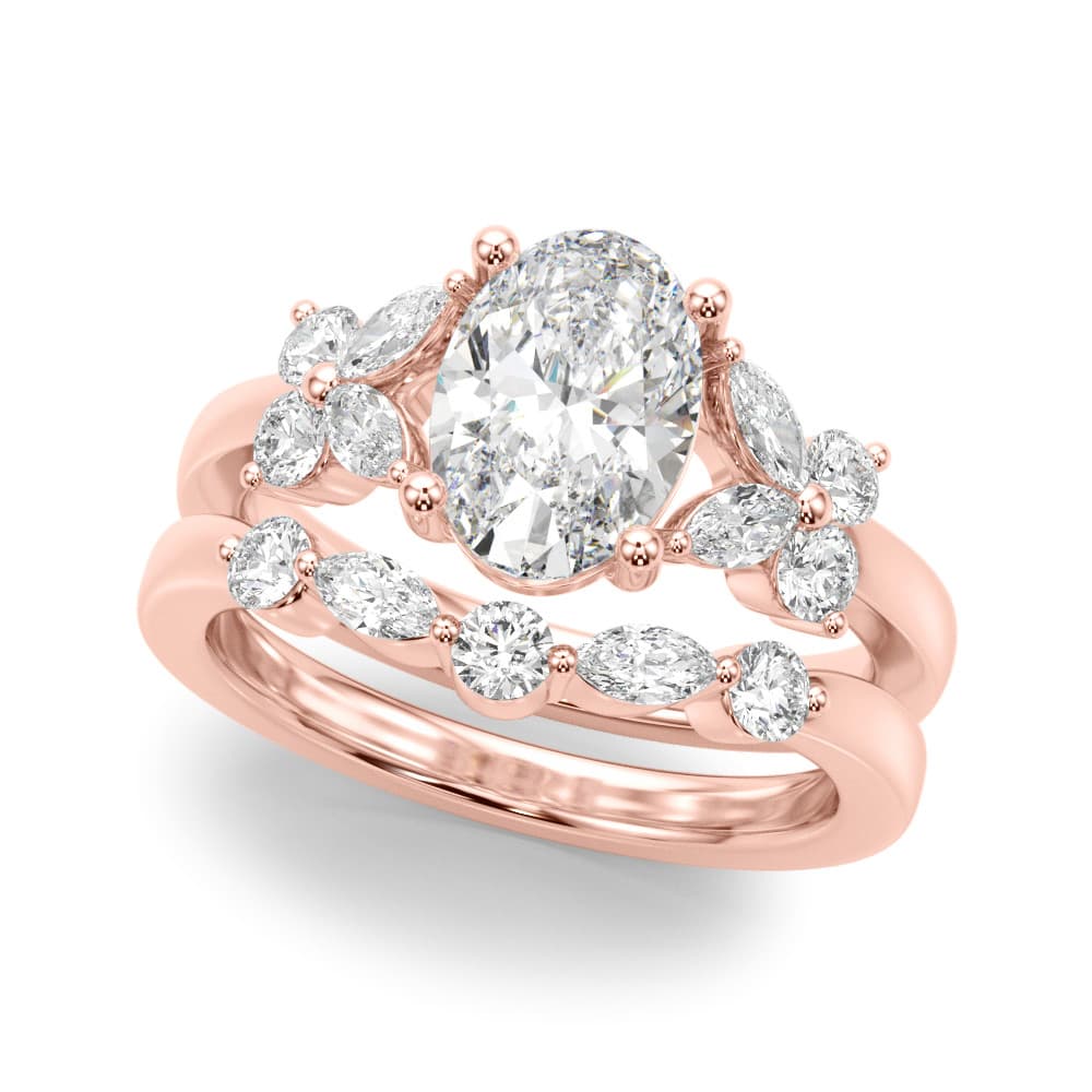 Floral Oval Engagement Ring, style 51287, On hand view in rose gold