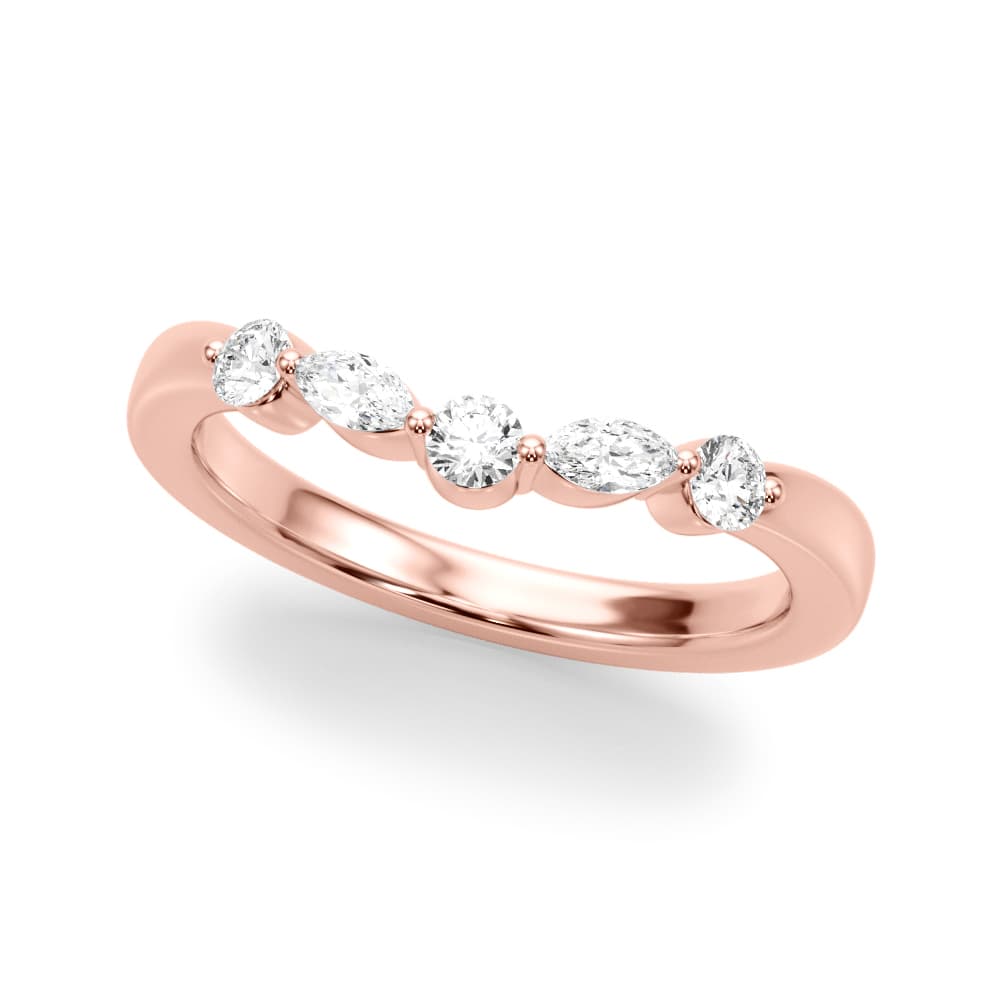 Alternating Round & Marquise Wedding Band (1/3 ct. tw.), Front view in rose gold