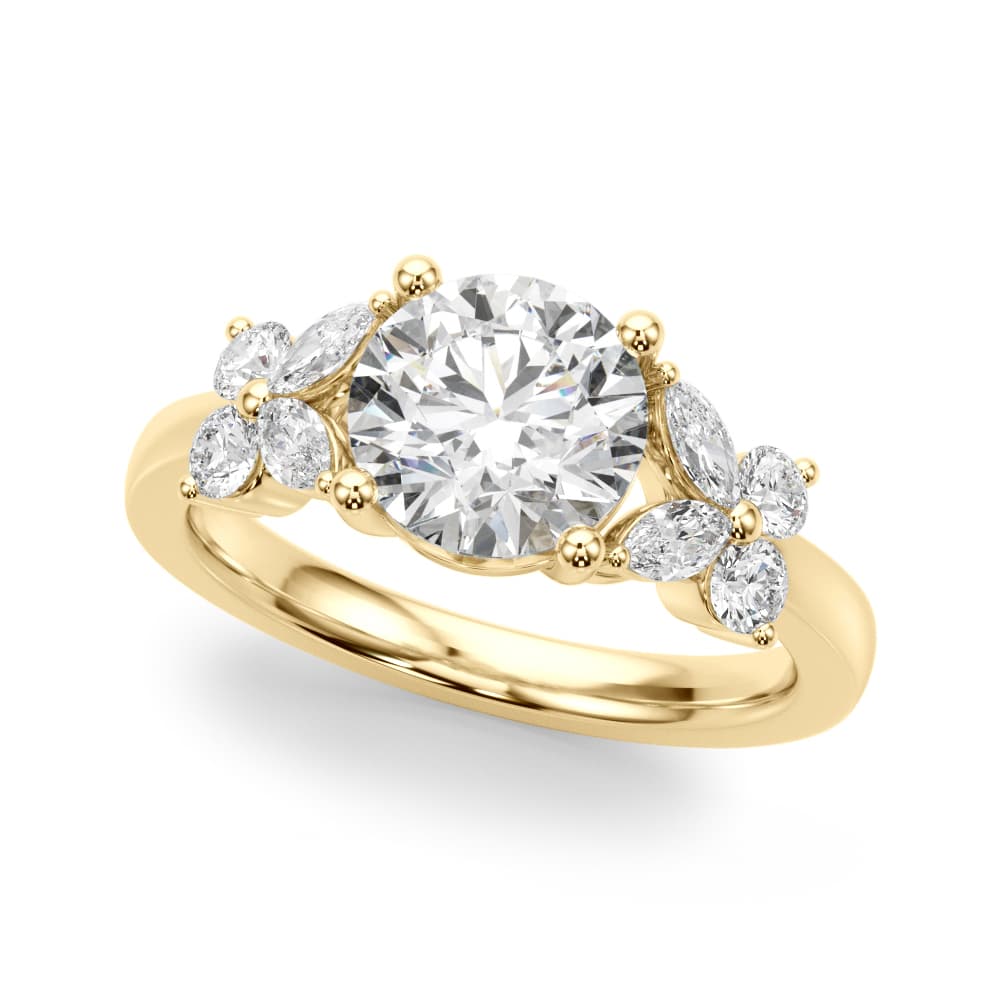 Floral Round Engagement Ring, style 51288, Front view in yellow gold