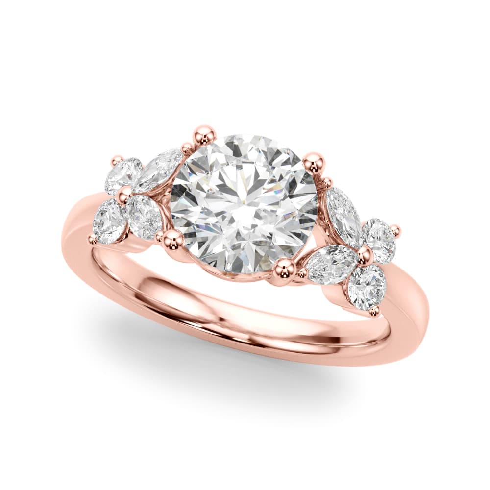 Floral Round Engagement Ring, style 51288, Front view in rose gold