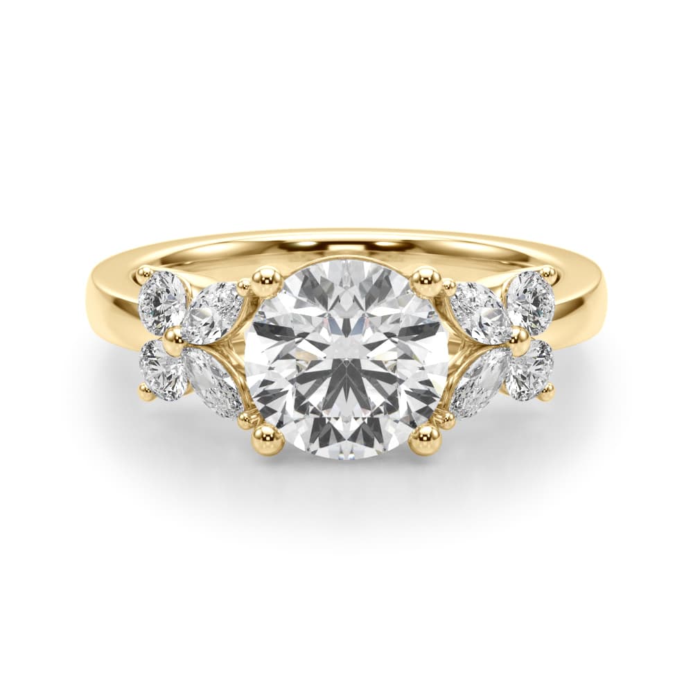 Floral Round Engagement Ring, style 51288, Angle view in yellow gold