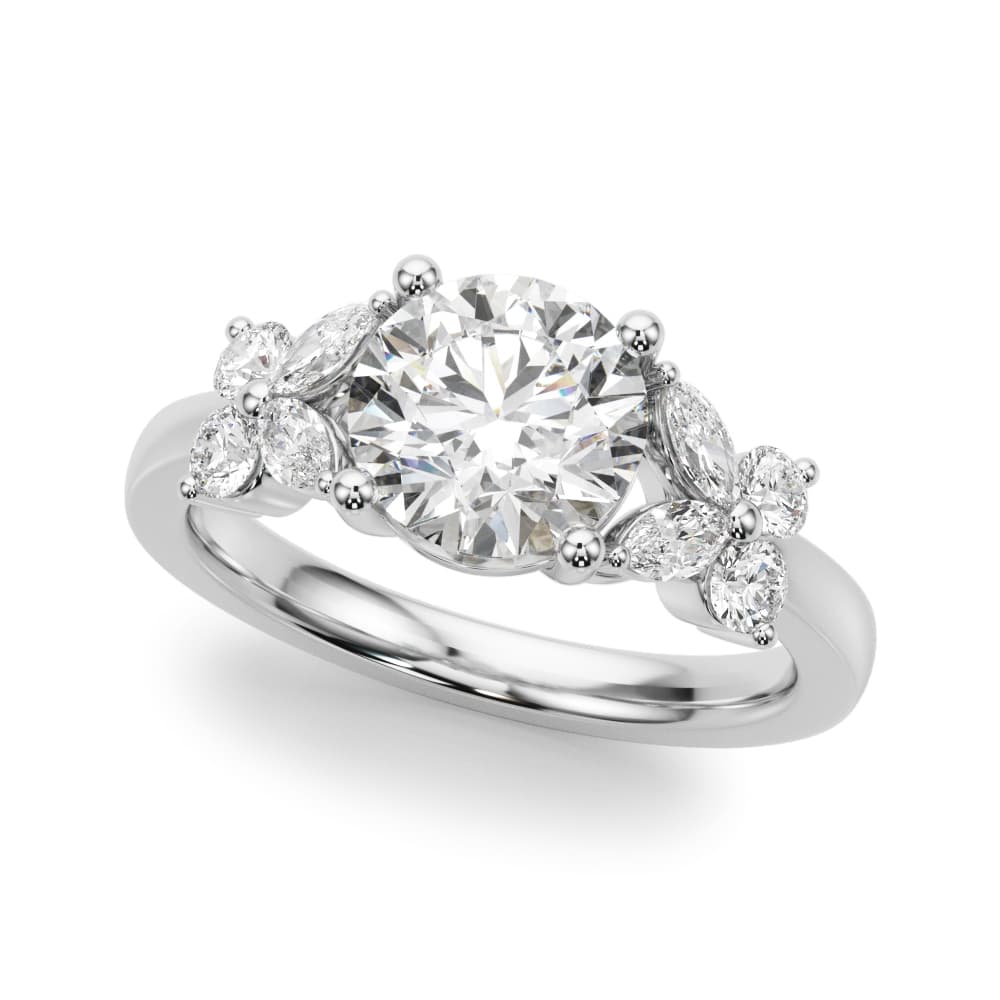 Floral Round Engagement Ring — style 51288 in 10k White Gold