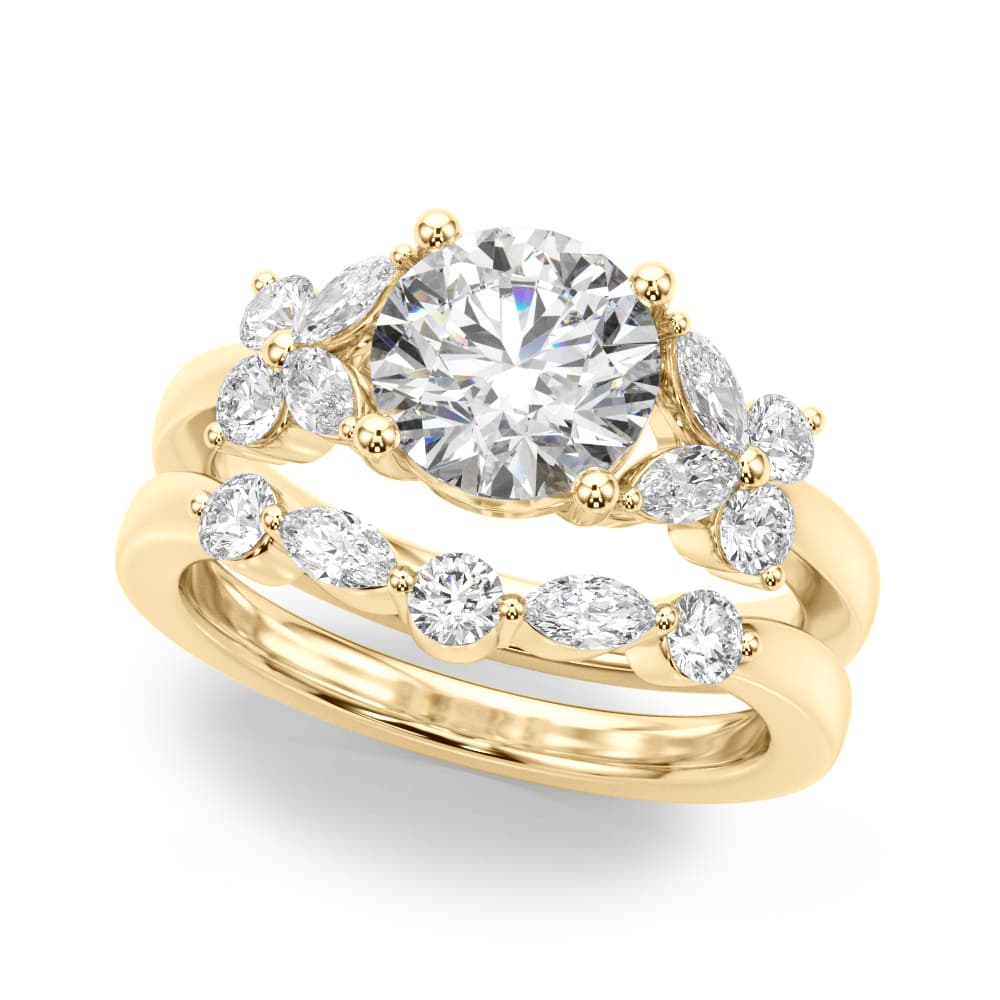 Floral Round Engagement Ring, style 51288, On hand view in yellow gold