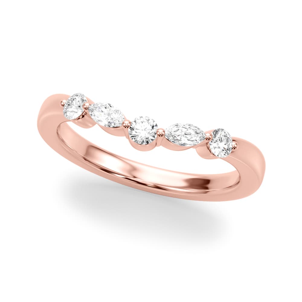 Alternating Round & Marquise Wedding Band (1/3 ct. tw.), Front view in rose gold